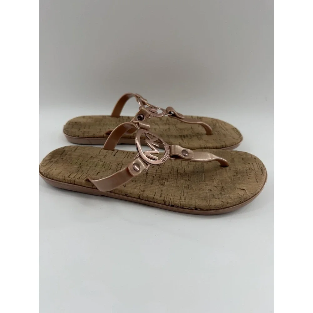 Michael Kors Women's Sable MK Charm Jelly PVC Cork Flip Flop Sandals Size 6